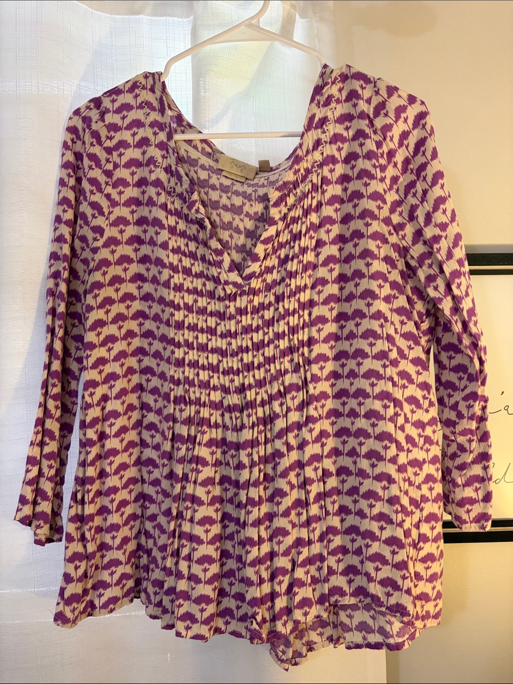 Pleated Purple Pattern Top with Cream Base